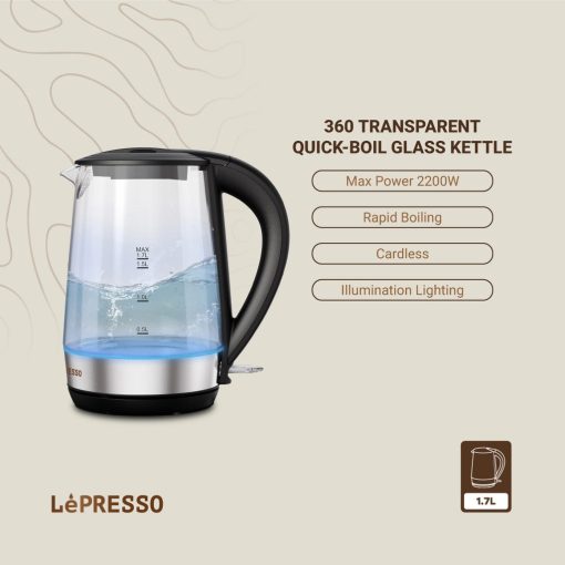 کتری برقی شیشه ای شفاف سریع جوش لپرسو مدل LPRGKTBK - Image 3