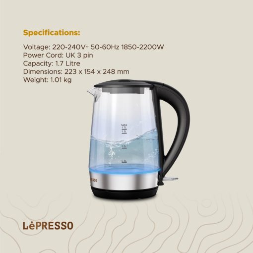 کتری برقی شیشه ای شفاف سریع جوش لپرسو مدل LPRGKTBK - Image 4